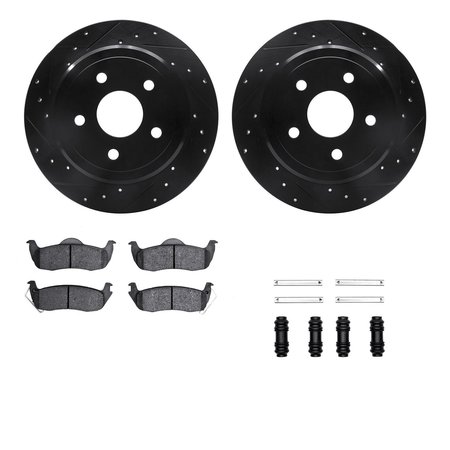 DYNAMIC FRICTION CO 8312-42028, Rotors-Drilled, Slotted-BLK w/ 3000 Series Ceramic Brake Pads incl. Hardware, Zinc Coat 8312-42028